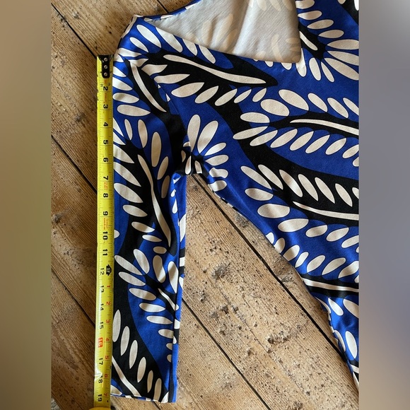 Diane Von Furstenburg DVF Blue Kaden Rivera Buds Leaf Silk Dress Size 8 - Picture 7 of 14